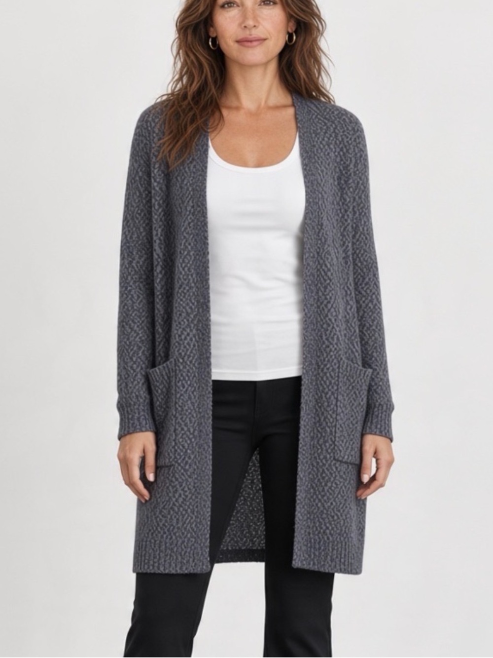 Athleta Weekend Wrap Open Cardigan in a marled blue/gray texture size small